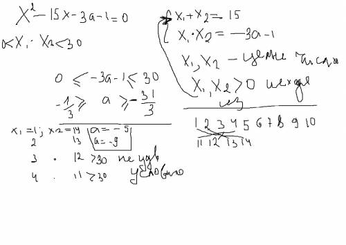 Найдите все значение a,при которых оба корня уравнения x^2-15x-3a-1=0 являются целыми числами,а их п