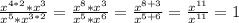 \frac{x ^{4*2} *x^{3} }{ x^{5} * x^{3*2} } = \frac{x ^{8} *x^{3} }{ x^{5} * x^{6} }=\frac{x ^{8+3} }{ x^{5+6} }=\frac{x ^{11} }{ x^{11} }=1