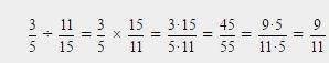Найдите произведение или частное: 9/10*5/12, 3/5: 11/15, 9/22*2/3