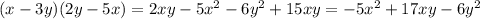 (x-3y)(2y-5x)=2xy-5x^2-6y^2+15xy=-5x^2+17xy-6y^2