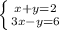 \left \{ {{x+y=2} \atop {3x-y=6}} \right.