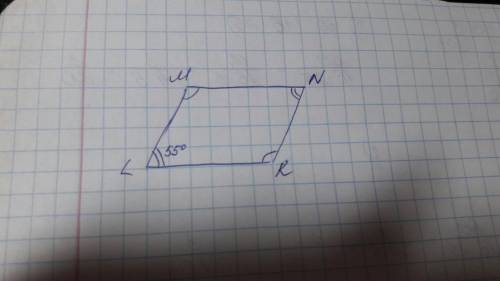 Найдите углы параллелограмма klmn, если угол k - угол l =55