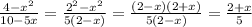 \frac{4- x^{2} }{10-5x}= \frac{2^{2}- x^{2} }{5(2-x)}= \frac{(2-x)(2+x)}{5(2-x)}= \frac{2+x}{5}