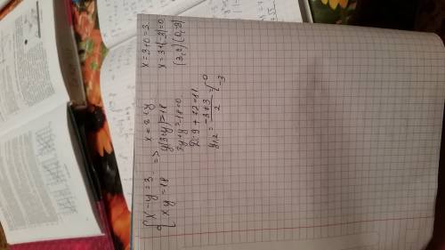 1){x-y=3 {xy=18 2){xy-2(x+y)=2 {xy+x+y=29 3){x-y=2 {2x^2+9xy+25y+44=0