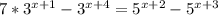 7*3^{x+1}-3^{x+4}=5^{x+2}-5^{x+3}