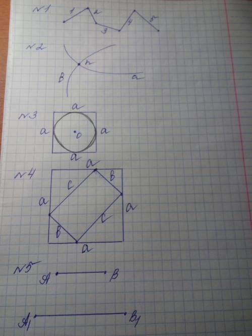 Нарисуй в тетради: 1)ломаную с пятью звеньями; 2 ) две пересекающиеся кривые; 3)круг внутри квадрата