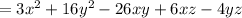 =3x^2+16y^2-26xy+6xz-4yz