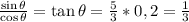 \frac{\sin \theta}{\cos \theta} = \tan \theta = \frac{5}{3} * 0,2 = \frac{1}{3}