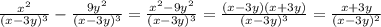 \frac{x^2}{(x-3y)^3} - \frac{9y^2}{(x-3y)^3}= \frac{x^2-9y^2}{(x-3y)^3}= \frac{(x-3y)(x+3y)}{(x-3y)^3}= \frac{x+3y}{(x-3y)^2}