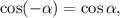 \cos(- \alpha )=\cos \alpha ,