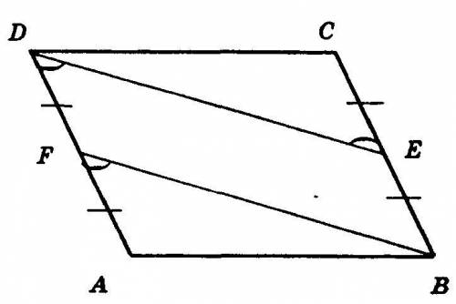 Впараллелограмме авсd точка e-середина стороны вс,а f-середина стороны аd.докажите,что четырехеуголь
