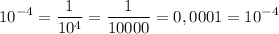 \displaystyle 10^{-4}= \frac{1}{10^{4} }= \frac{1}{10000}=0,0001=10^{-4} \\