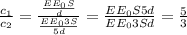 \frac{c_{1} }{c_{2} } = \frac{\frac{EE_{0}S }{d}}{\frac{EE_{0}3S }{5d}} = \frac{EE_{0}S5d}{EE_{0}3Sd} = \frac{5}{3}