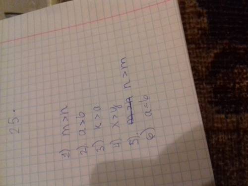 Сравнение значение букв в данном равенстве 1)n+6=m 2)a-5=b 3)4a=k 4)x÷3=y 5)m-4=n-9 6)2+a=b+2. оброз