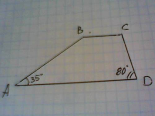 Чертёж а 35градусов б 80градусов дано абсд трапеция найти углы трапецыи
