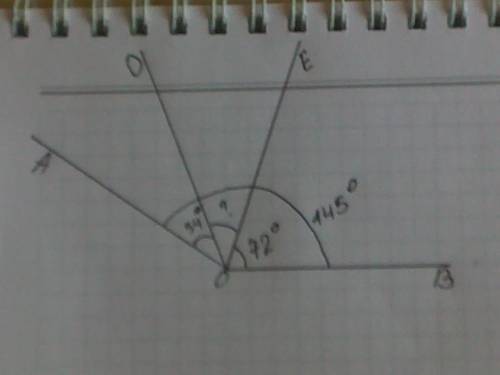 Лучи od и oe проходят между сторонами aob,aob=87,aod=34,boe=72.найдите уголdoe.