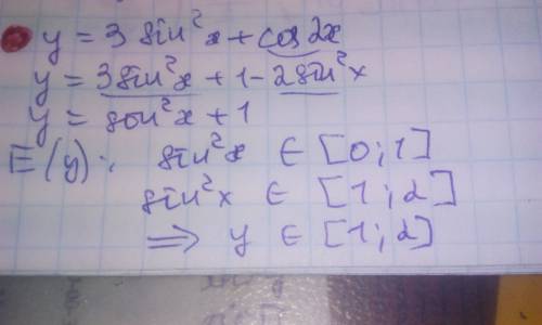 Найти множество значений функции у=3sin^2x+cos2x