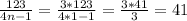 \frac{123}{4n-1}= \frac{3*123}{4*1-1}= \frac{3*41}{3}=41