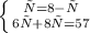 \left \{ {{х=8-у} \atop {6х+8у=57}} \right.