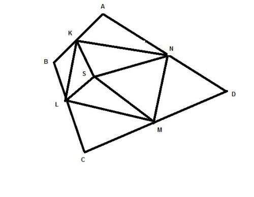 Ввыпуклой четырехугольнике abcd точка к - середина ав, точка l - середина вс, точка м - середина сd,
