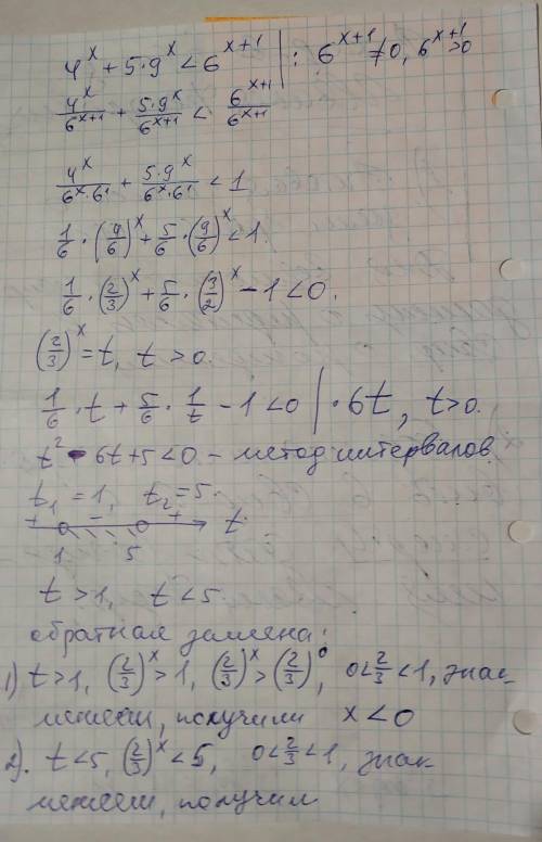 Решите неравенство 4^x+5*9^x< 6^x+1