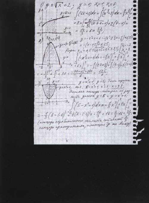 Кто что сможет, . заранее ! 1)найти площадь фигуры ограниченной линиями: y= корень из x + 2, y=0, x=