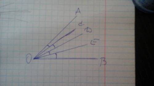 Угол aob разделен на 4 части равных угла лучами oc,od и oe.биссектрисами каких углов будут эти лучи?