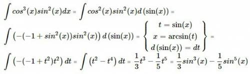 Найти неопределённый интеграл: ∫cos³(x)sin²(x)dx