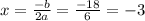 x= \frac{-b}{2a} = \frac{-18}{6}=-3