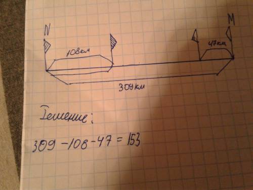 Сделай чертёж к и реши её.расстояние между n и m 309 км.навстречу друг другу из этих городов выехали