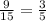 \frac{9}{15} = \frac{3}{5}