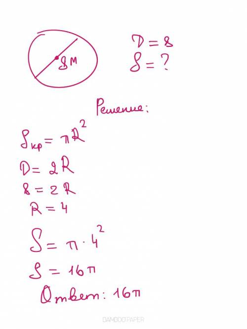 Диаметр основания юрты равен 8 м. найдите площадь основания юрты.