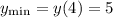 y_{\min}=y(4)=5