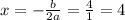 x=- \frac{b}{2a} = \frac{4}{1} =4