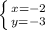 \left \{ {{x=-2} \atop {y=-3}} \right.