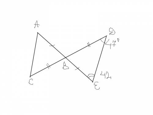 Дано ab=be db=bc доказать: а) треугольник abc равен треугольнику ebd б) угол d=47 градусов, угол е=4