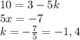 10=3-5k\\5x=-7\\k=-\frac75=-1,4