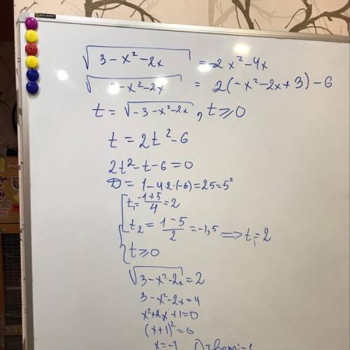 \sqrt{3-x^{2} -2x} = -2x^{2} -4x