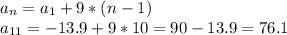 a_n=a_1+9*(n-1)\\&#10;a_{11}=-13.9+9*10=90-13.9=76.1