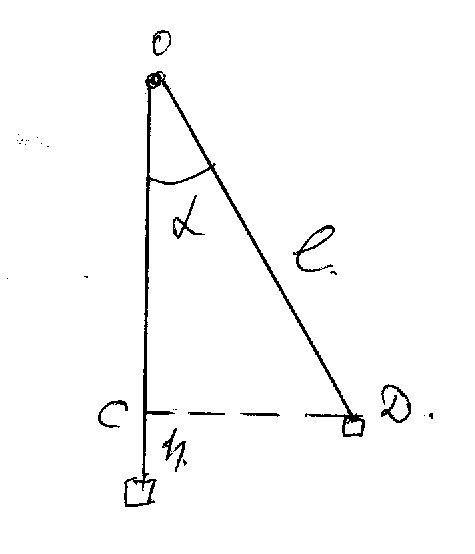 Найдите потенциальную энергию маятника массой m в положении,соответствующем углу отклонения от верти