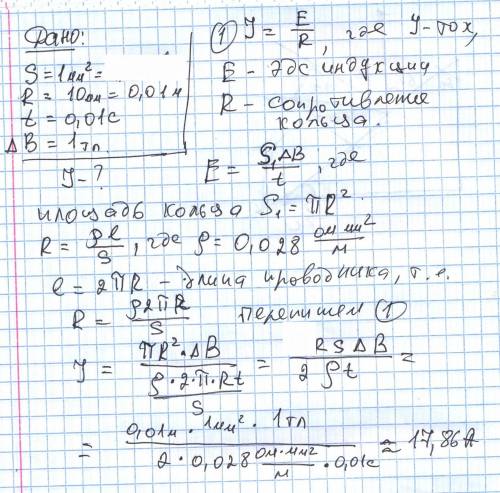 Из алюминиевой проволоки, площадь поперечного сечения которой равна 1 мм^2, сделано кольцо радиусом