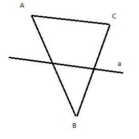 Данная прямая и три точки a,b,c, не лежащие на этой прямой. известно, что отрезок ав пересекает прям