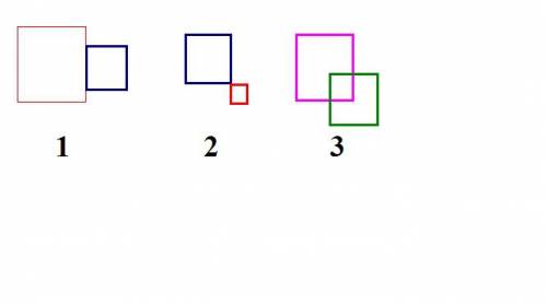 Начертите два каких либо квадрата так чтобы их пересечения были : 1отрезок 2точка 3квадрат 20