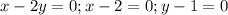 x-2y=0;x-2=0;y-1=0