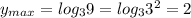 y_{max}=log_3 9=log_3 3^2=2