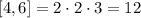 [4,6]=2\cdot 2\cdot 3=12