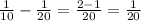 \frac{1}{10}-\frac{1}{20}=\frac{2-1}{20}=\frac{1}{20}