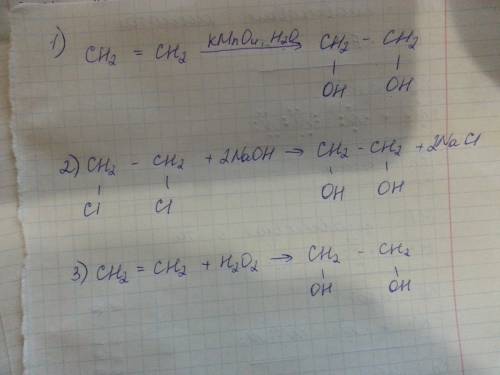 Как двумя разными реакциями можно получить этиленгликоль? укажите типы данных реакций