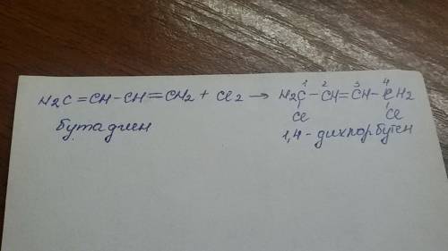 Напишите уравнение реакции превращения бутадиена в 1,4 дихлорбутен-2