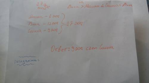 На кухне у бабушки в вазочке лежало 27 конфет. в течении дня ее внучки маша и вика и внук саша съели
